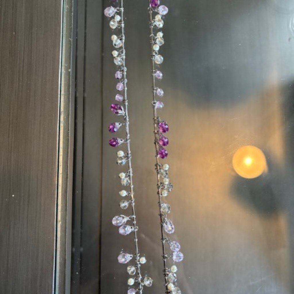 17 Inch Long Necklace With Light Lavender Purple Pearl And Clear Crystals 11$